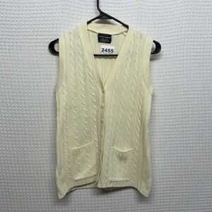 VTG 70s Helen Harper‎ Ivory Cable Knit Button Front Vest Cardigan Women M Korea
